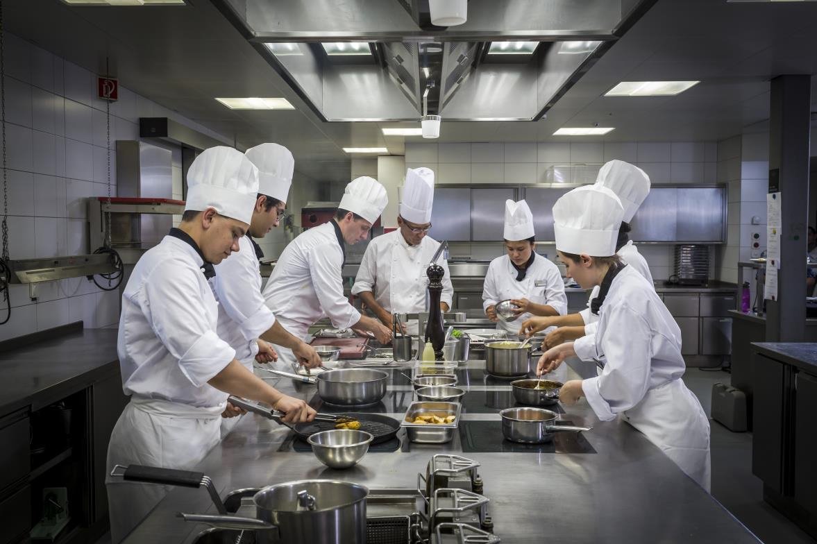 Instructor and Students at Culinary Arts Academy Switzerland. Photo: CAAS